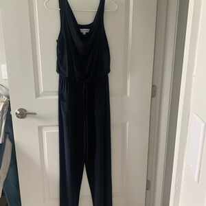 Emma & Michele Blue Jumpsuit with V-Neckline and Wide Leg